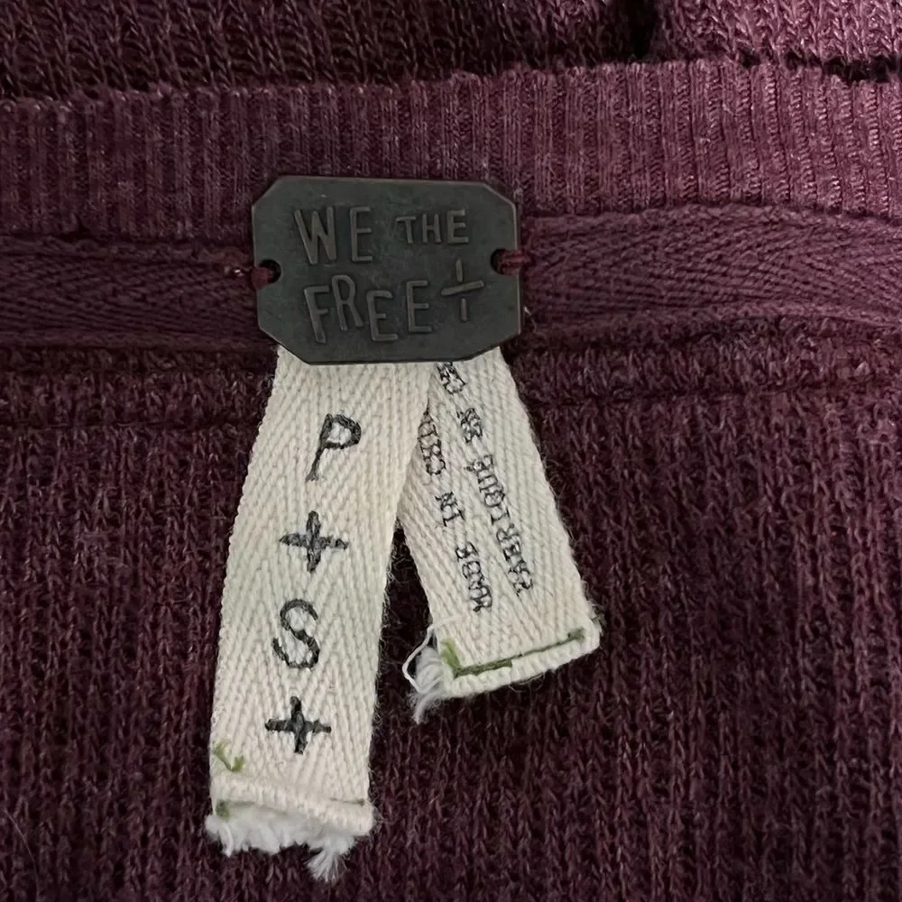 Free People Burgundy Red RAINBOW THERMAL TEE Henley top